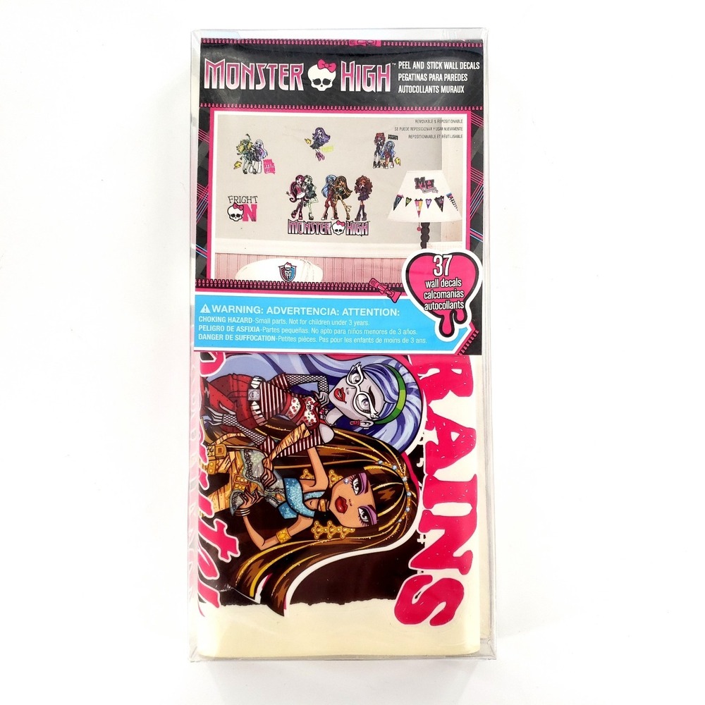 Mattel 2013 Monster High Peel & Stick Wall Decals (37 Decals) Open Box